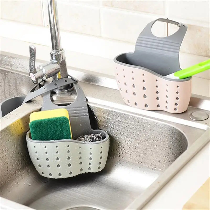 1pc Double Sink Draining Hanging Bag Adjustable Press Faucet Shelf Sponge Double Basket Storage Kitchen Supplies Peaceful Pleasures Health and Wellness
