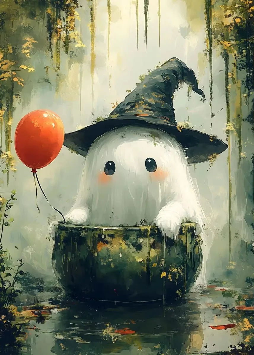 Halloween Ghost & Pumpkin Canvas Wall Art | Dark Academia Poster Canvas Wall Art Peaceful Pleasures Health and Wellness ZLH5350 40x50cm No Frame