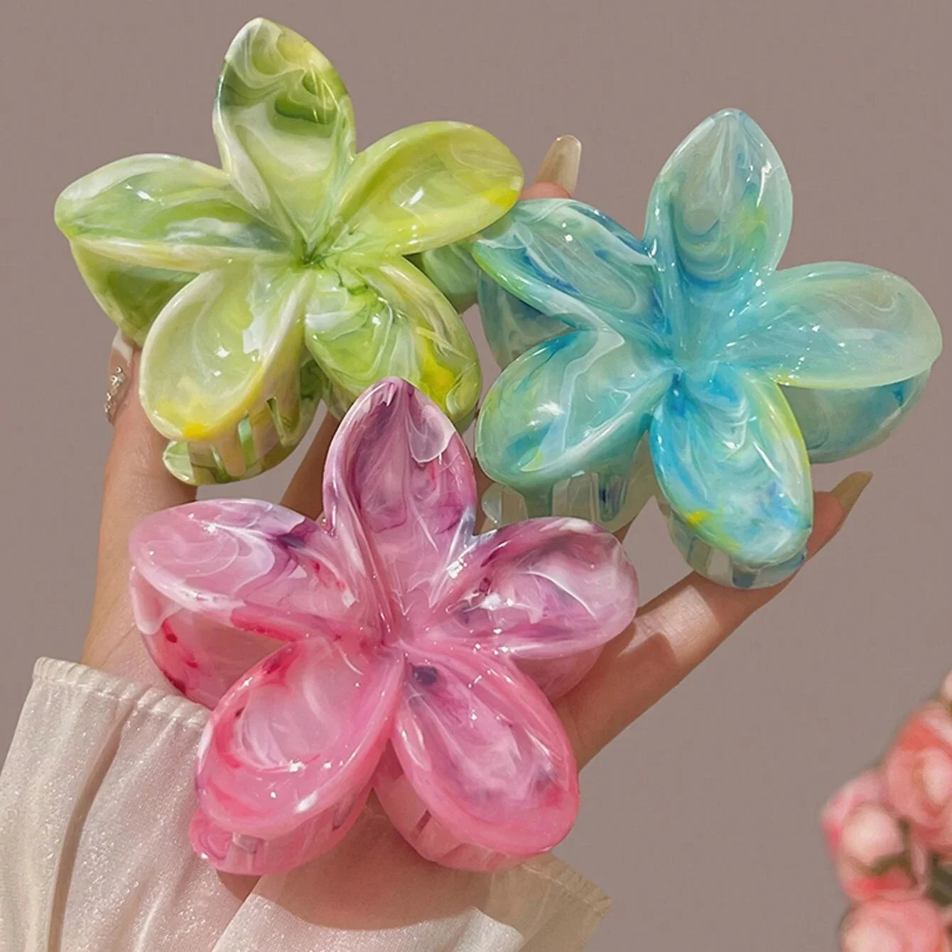 3-Piece Floral Print Hair Claw Clips – Large Lightweight Plastic Claws for Women Peaceful Pleasures Health and Wellness 3