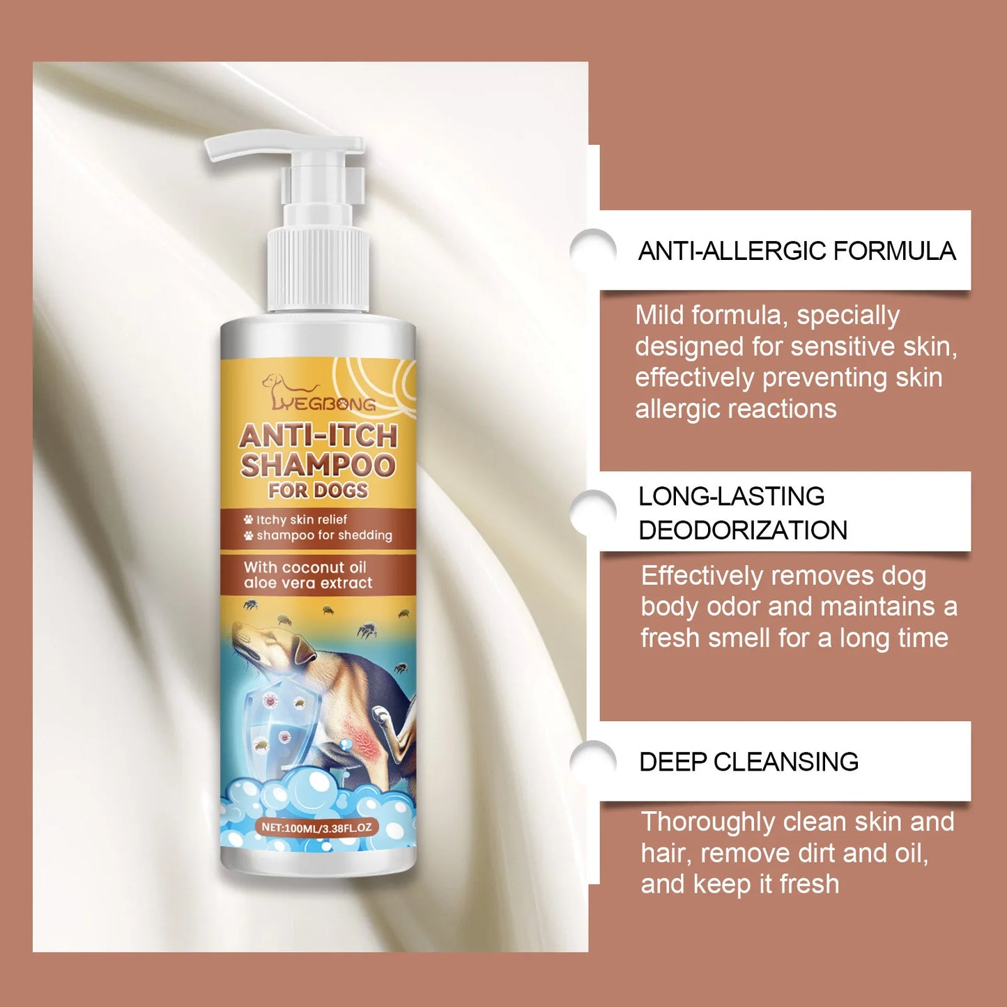 Dog Shampoo Conditioner Moisturizing for Sensitive Skin PH Balanced Anti Itching Flea Killer Dirt Mite Removal Pet Cleaning Foam Peaceful Pleasures Health and Wellness
