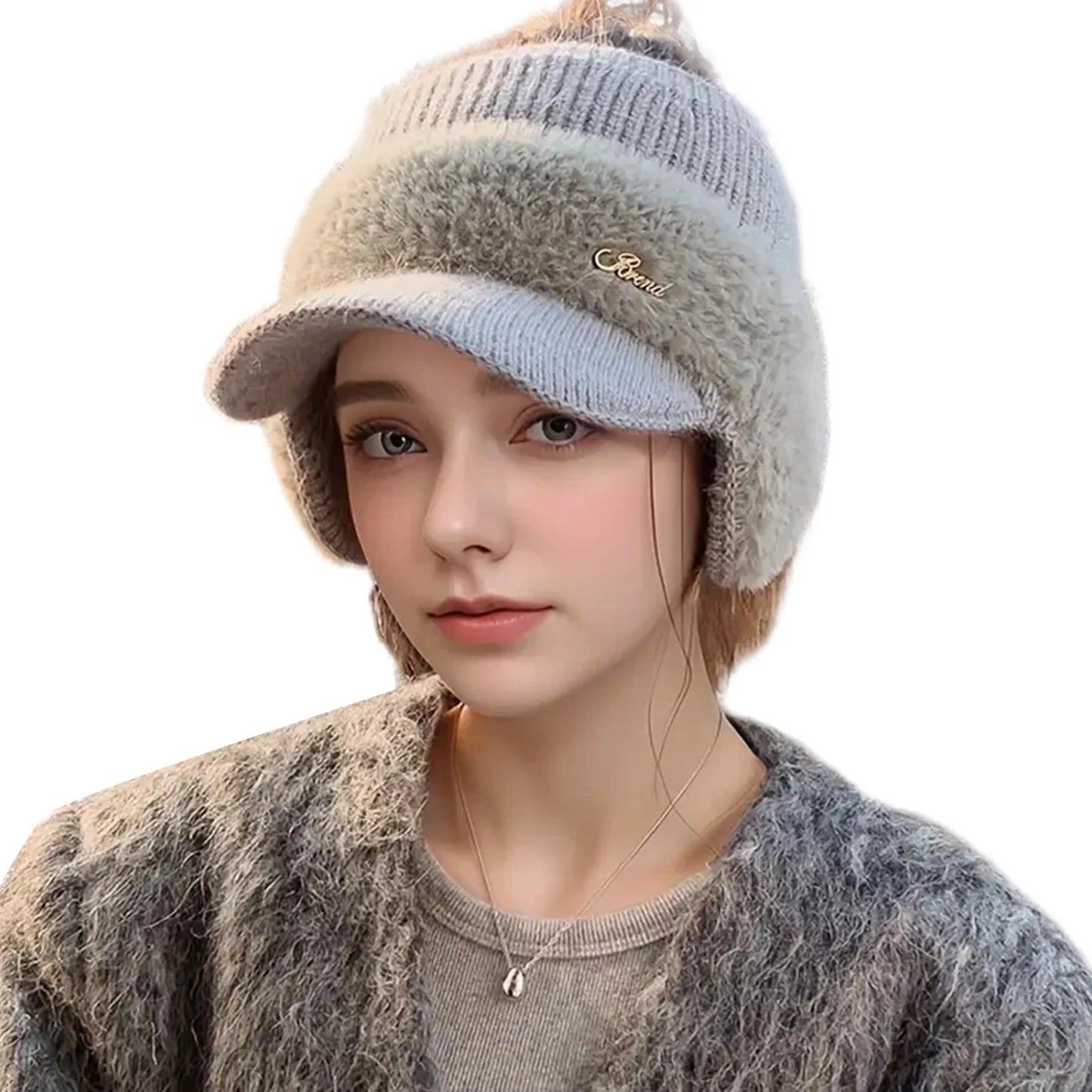 Knitted Ponytail Ear Protection Hats Breathable & Cozy Stretchy Knitted Baseball Hats for Leisure Walking Performance Peaceful Pleasures Health and Wellness Gray