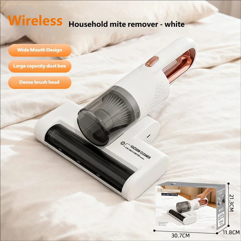 Dust Mite Vacuum Cleaner Powerful Suction High Frequency Tapping Ultraviolet Sterilization Mattress Bed Mite Removal Peaceful Pleasures Health and Wellness White