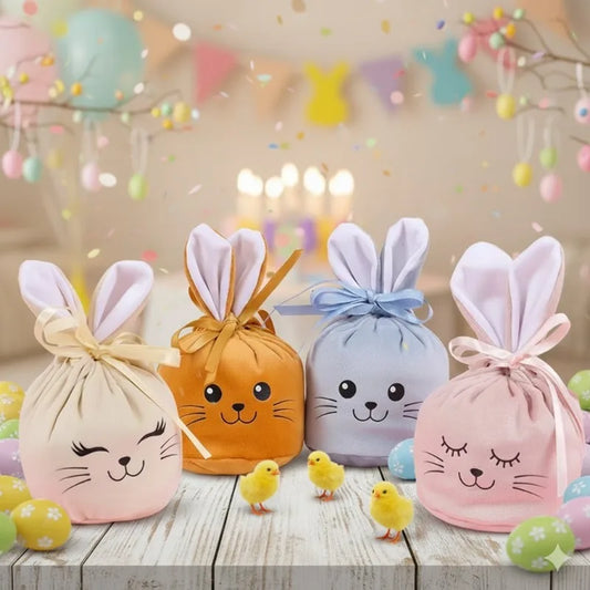 Easter Bunny Ears Velvet Drawstring Gift Bags – Party Favors Easter Party Favor Bags Peaceful Pleasures Health and Wellness