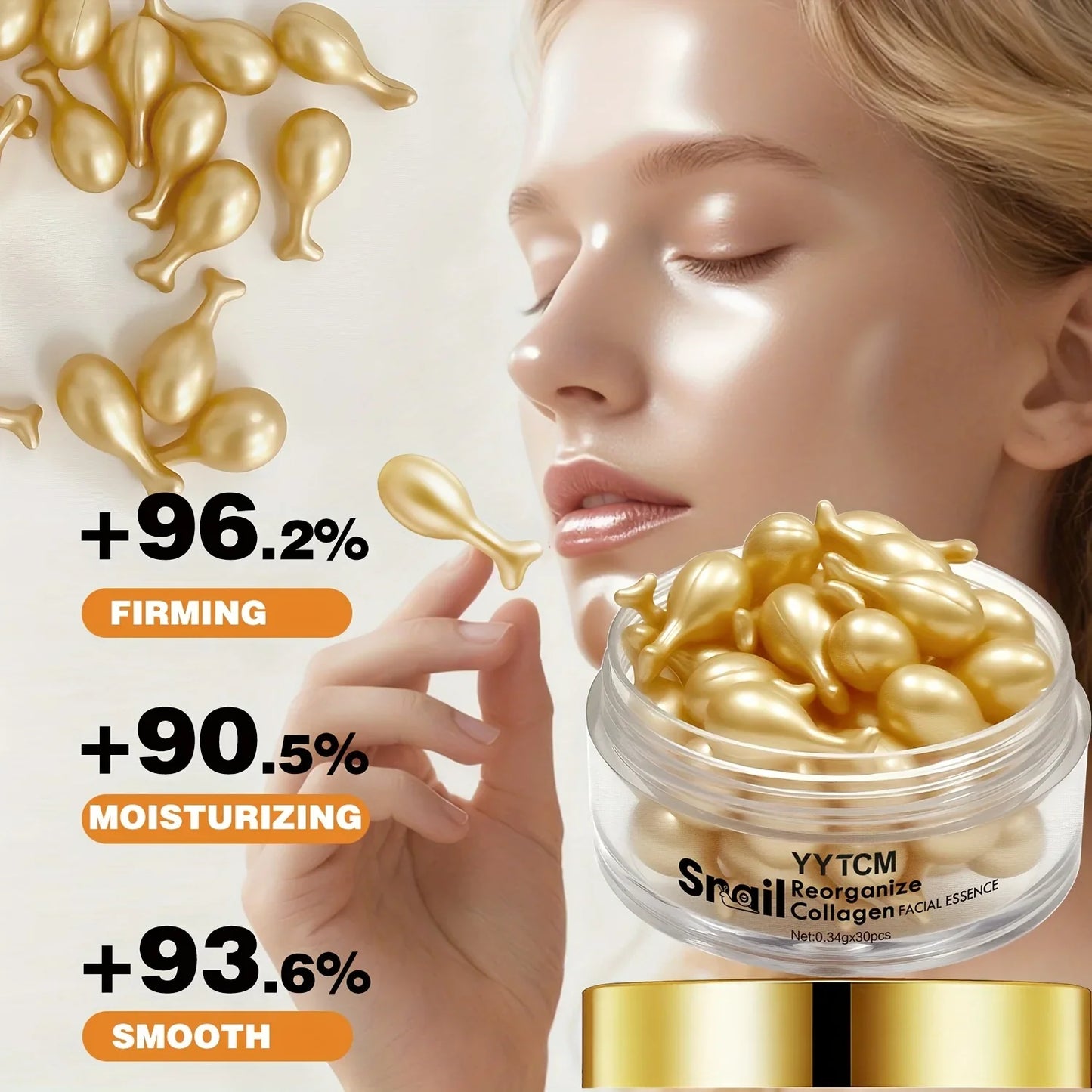 Snail Collagen Essence Capsules – Squalane, Fullerene & Ginseng