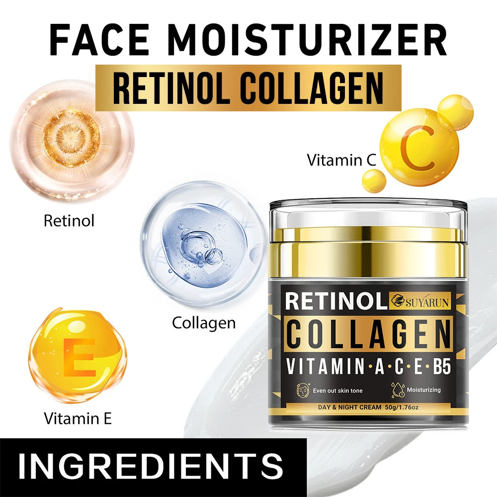 SUYARUN Collagen Retinol Face Cream with Vit C&E - Anti-Aging, Brightening & Firming Moisturizer for Youthful Glow. Peaceful Pleasures Health and Wellness