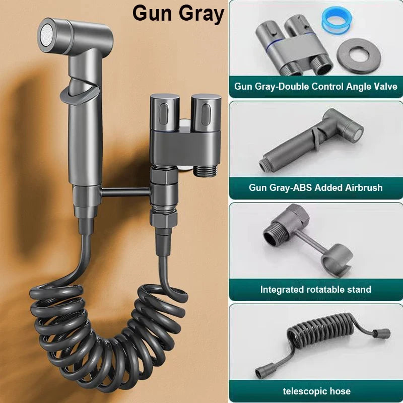 Wall-Mounted Double Outlet Bidet Sprayer & Angle Valve Kit
