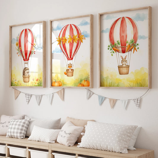 Watercolor Hot Air Balloons Canvas Wall Art | Kids Room Decor Canvas Wall Art Print Peaceful Pleasures Health and Wellness