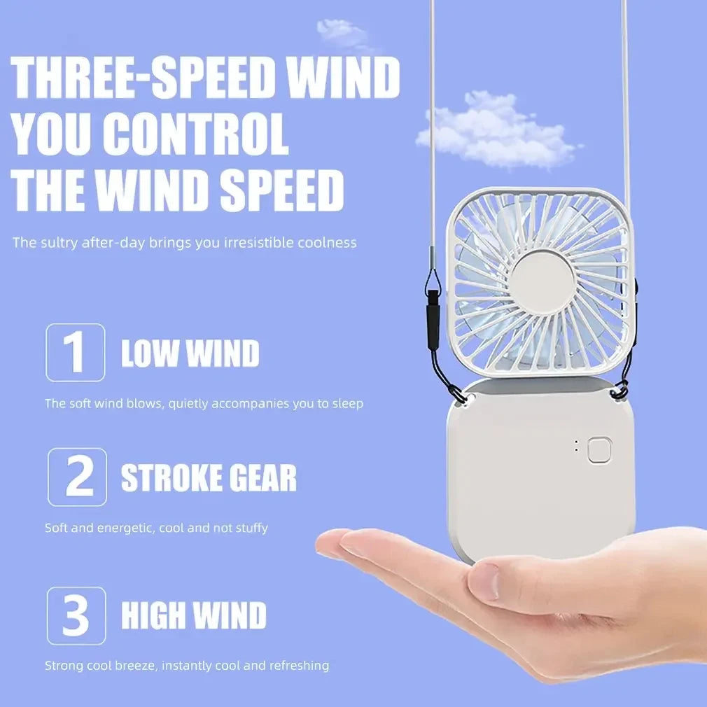 Mini Hanging Neck Fans Portable Folding USB Fans Mute Power Bank Portable Handheld Desktop Multi Function Peaceful Pleasures Health and Wellness