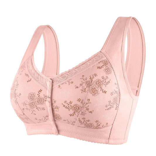 Mother Front Open Buckle Bra Underwear Brassiere Large Size Bra Without Steel Ring Thin Section Vest Type Mom breathable Brassie Peaceful Pleasures Health and Wellness Pink 48