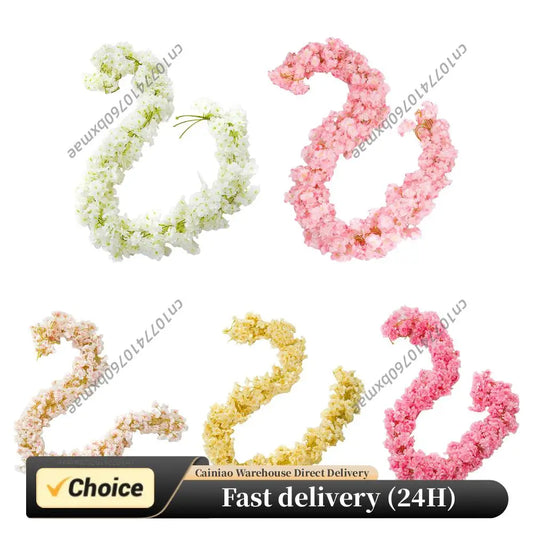 4Pcs Artificial Sakura Flowers Vine 5.9ft Artificial Cherry Blossom Garland for Wedding Party Home Arch Garden Outdoor Decor Peaceful Pleasures Health and Wellness