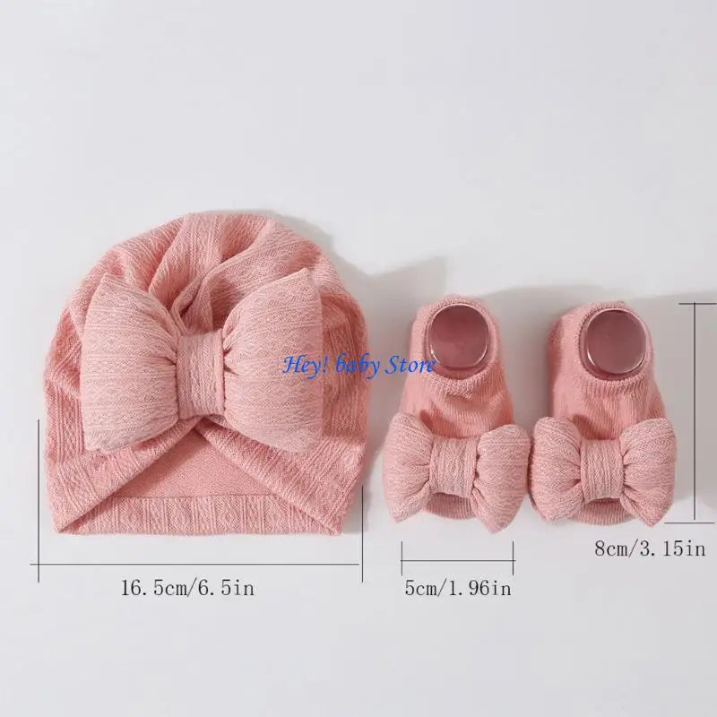 Baby Girl Turban Hat & Socks Gift Set | Soft Knit Cotton 0–3Y
