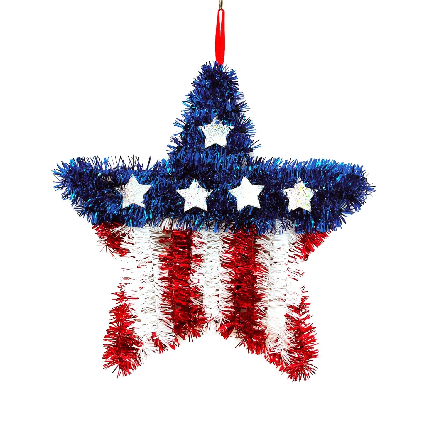 4th of July Wreath Pendant – Red White & Blue Star Door Hanging