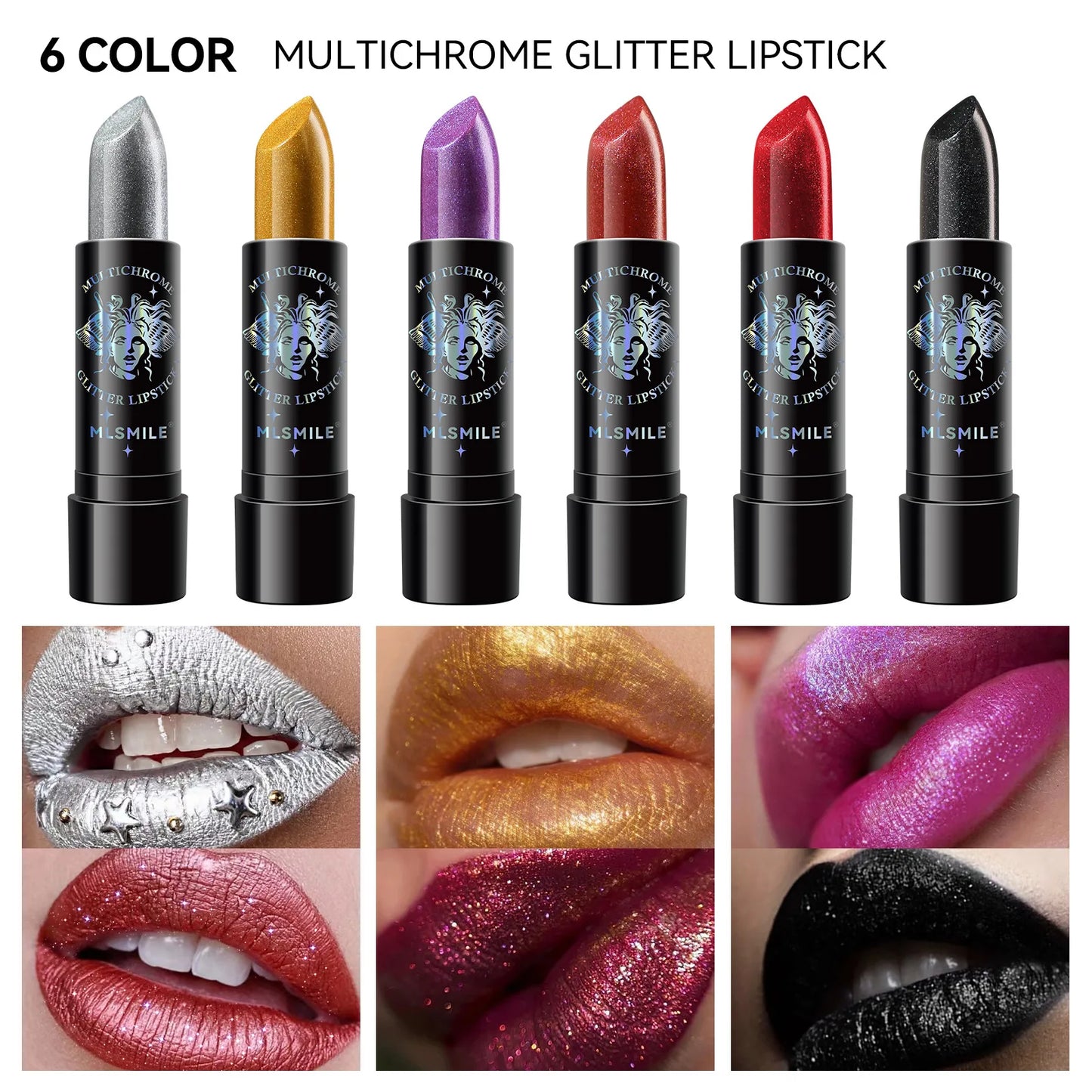 MLSMILE Glitter Lipstick | Waterproof Metallic Pearlescent 6 Colors