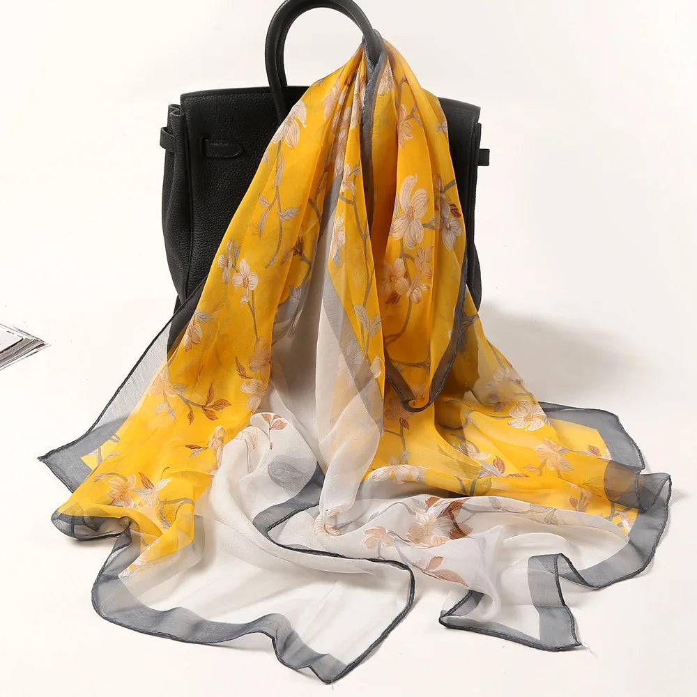 Women's Ink Lotus Chiffon Scarf – Lightweight Floral Print