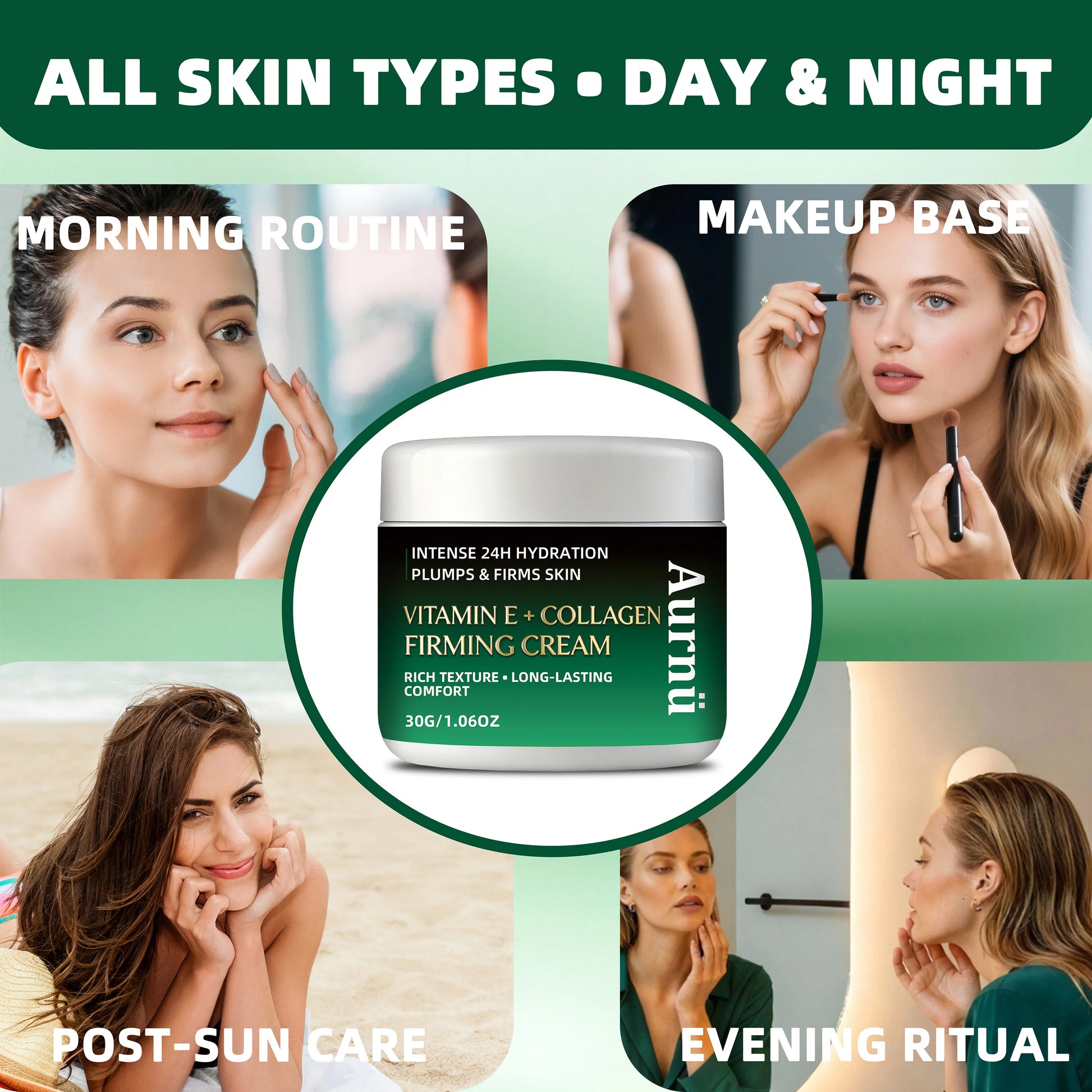 Aurnü VITAMIN E COLLAGEN FIRMING CREAM, Hydrating & tightening formula, long-lasting moisture, Perfect for morning and evening Peaceful Pleasures Health and Wellness