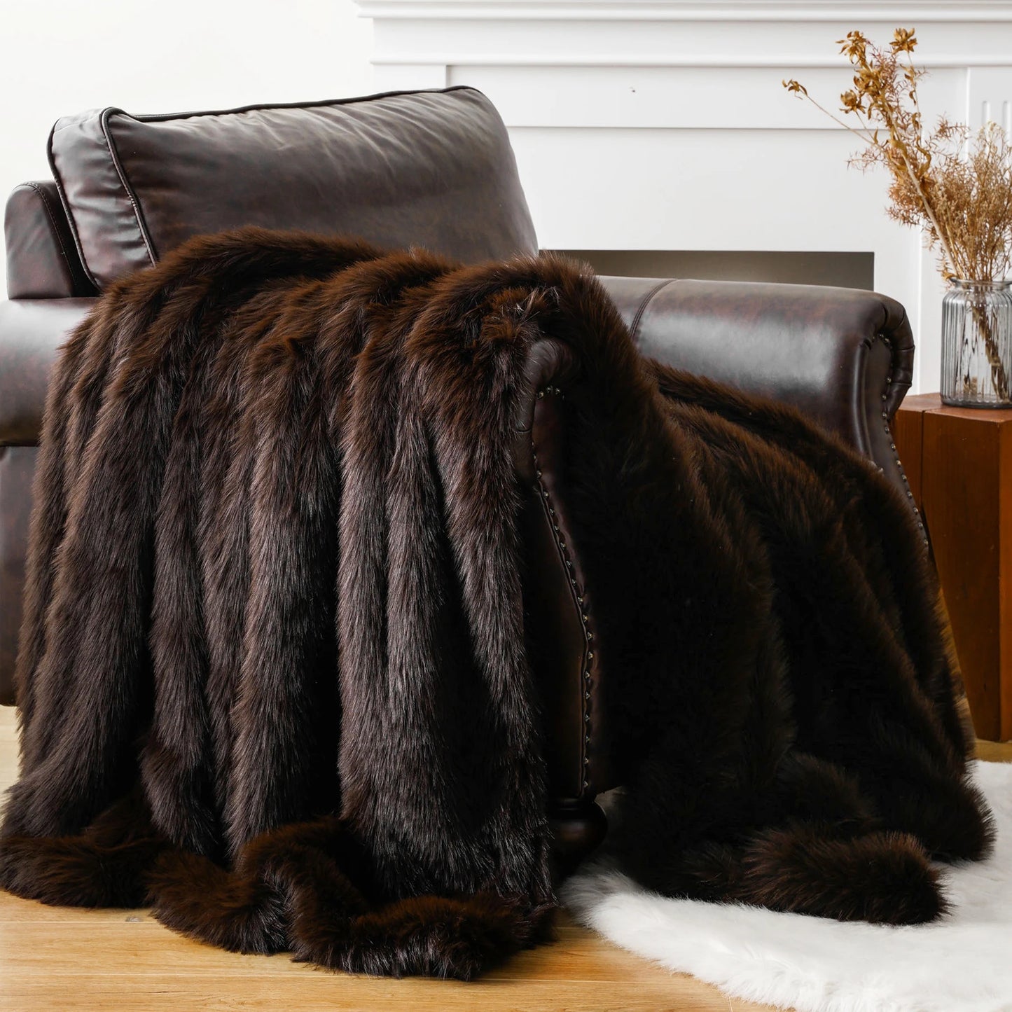 Battilo Fluffy Soft Blankets Luxury Fur blanket for Bed Sofa Mink Faux Fur Throw and Blankets Large Warm Blanket for Home Decor Peaceful Pleasures Health and Wellness Chocolate 152x203cm