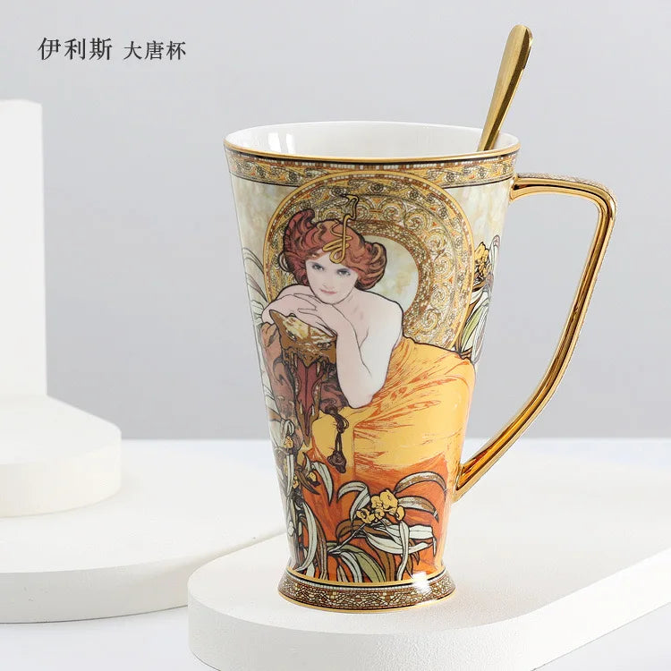 Gustav Klimt Bone China Coffee Mug with Spoon | 550ml Art Cup