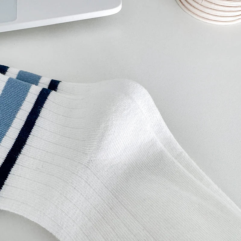 Four pairs of children's socks for spring and autumn, striped versatile style, mid-calf socks with a school style. Peaceful Pleasures Health and Wellness