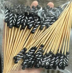 Party Banquet Celebration Festival Fruit Fork Disposable Bamboo Dessert Cake Fork Pastry Decoration Bamboo Sticks Cocktail Fork Peaceful Pleasures Health and Wellness black 100pcs