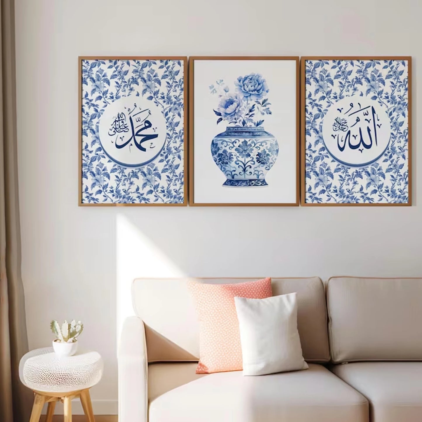 3-Piece Islamic Calligraphy Blue Eid Canvas Wall Art Print Set