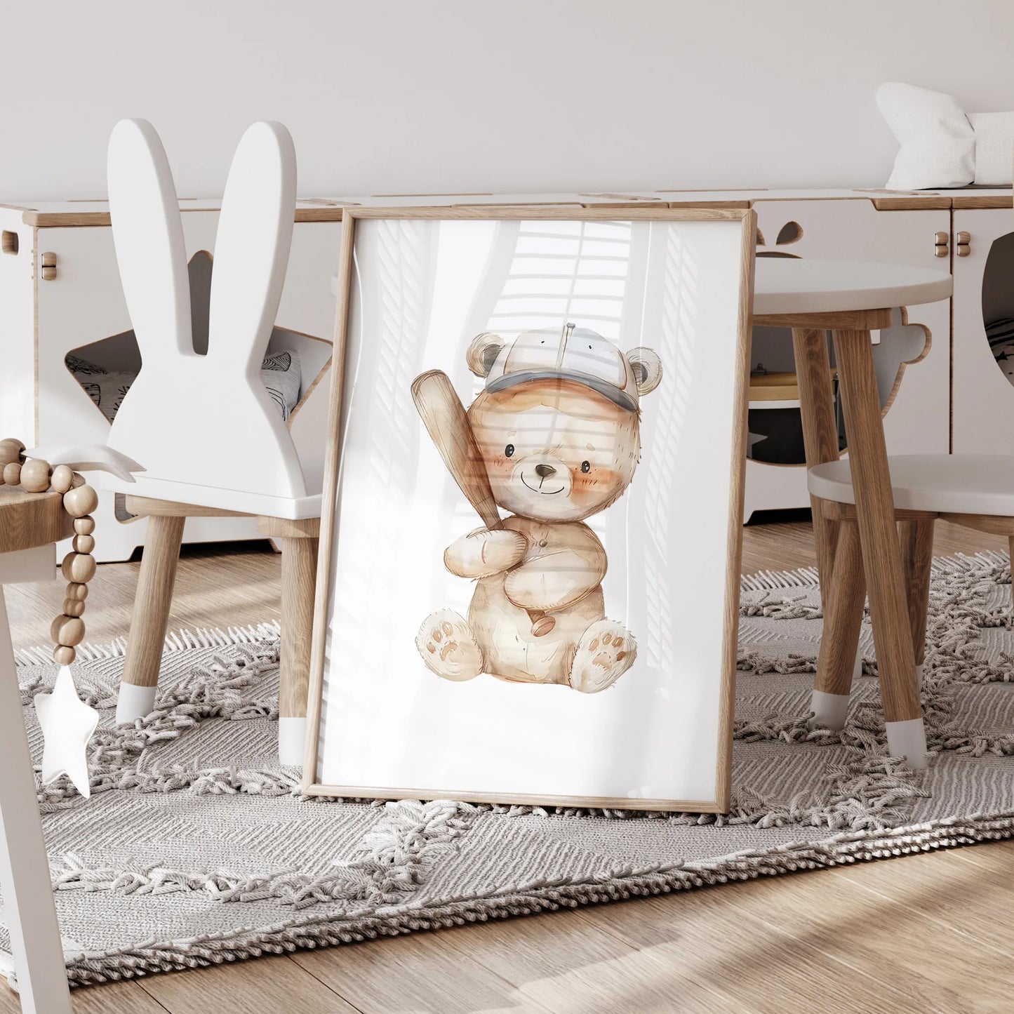 Personalized Bear Baseball 3-Piece Canvas Wall Art | Kids Decor