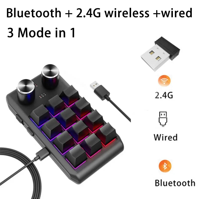 12-Key Macro Mechanical Keyboard Bluetooth 2.4G 3-Mode Macropad