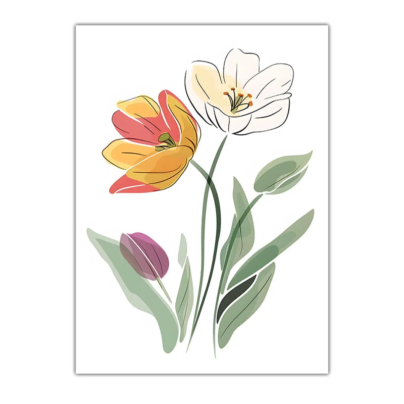 Nordic Tulip Canvas Wall Art | Minimalist Flower Poster Print Canvas Wall Art Peaceful Pleasures Health and Wellness 01 40x60cm No Frame China Mainland