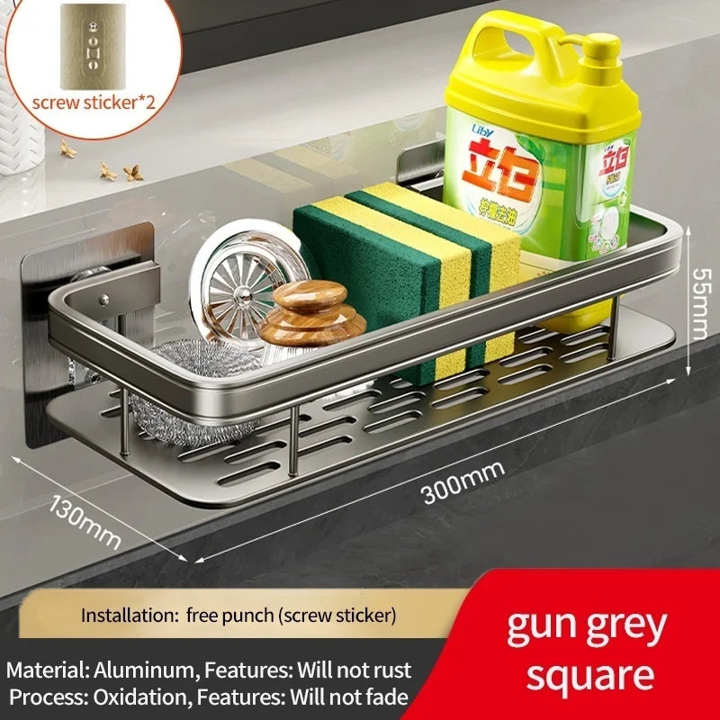 No-Drill Adhesive Kitchen Sponge & Organizer Rack | Aluminum