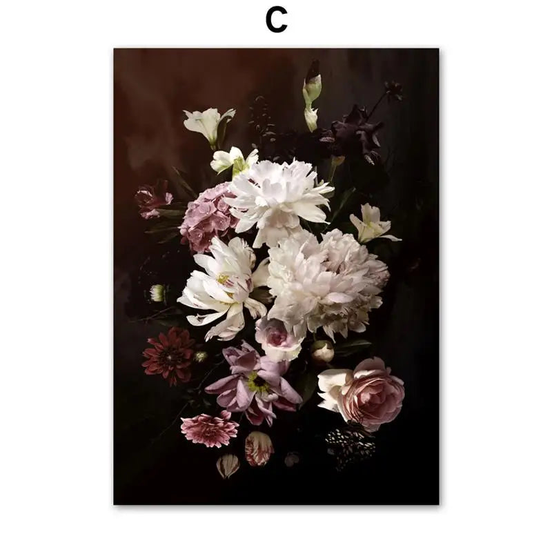 Pink Rose Peony Minimalist Canvas Wall Art | Nordic Floral Print