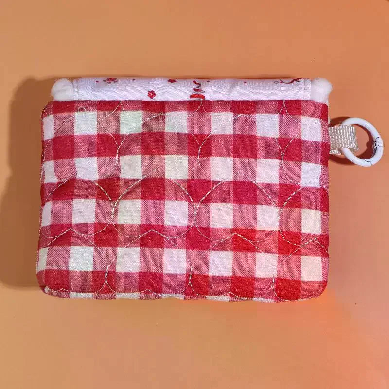 Cute Plaid Canvas Coin Purse – Mini Wallet & Earphone Pouch