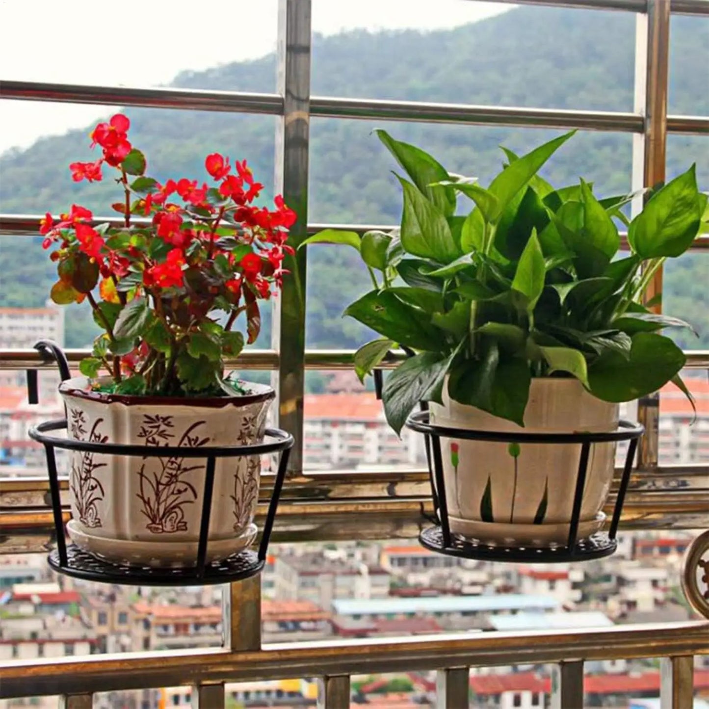 Railing Plant Hanger Iron Thickened Flower Pot Rack Metal Balcony Planter Stand For Indoor Outdoor Windowsill Deck Garden Patio Peaceful Pleasures Health and Wellness