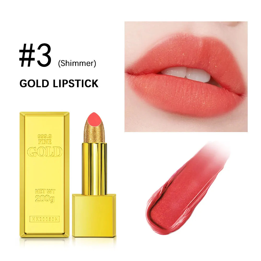 Glitter Sexy Lipstick Shimmer Gold Lipstick Long Lasting Waterproof Cosmetic Gold Brick Tube Valentine's Day Gift For Woman Peaceful Pleasures Health and Wellness color 3