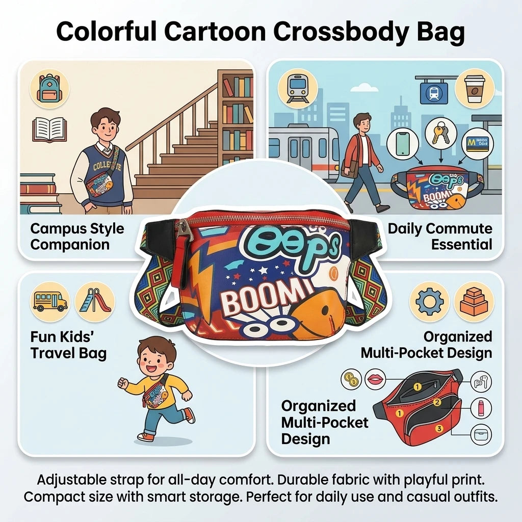 Korean Style Cartoon Crossbody Bag For Students With Adjustable Strap And Multi Pocket Design Peaceful Pleasures Health and Wellness