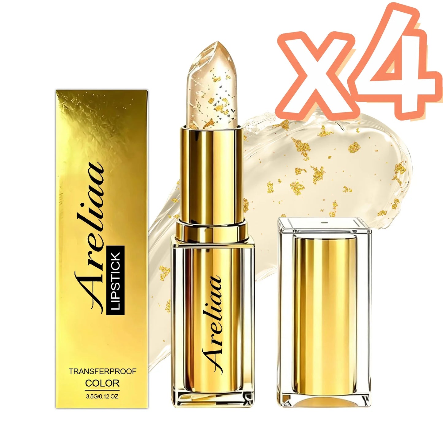 Gold Foil Adaptive Lipstick Moisturizing Lip Balm Fading Lips Lines Lock Water Glossy Shine pH Color Changing Lip Gloss Makeup Peaceful Pleasures Health and Wellness 1pc Boxed x 4