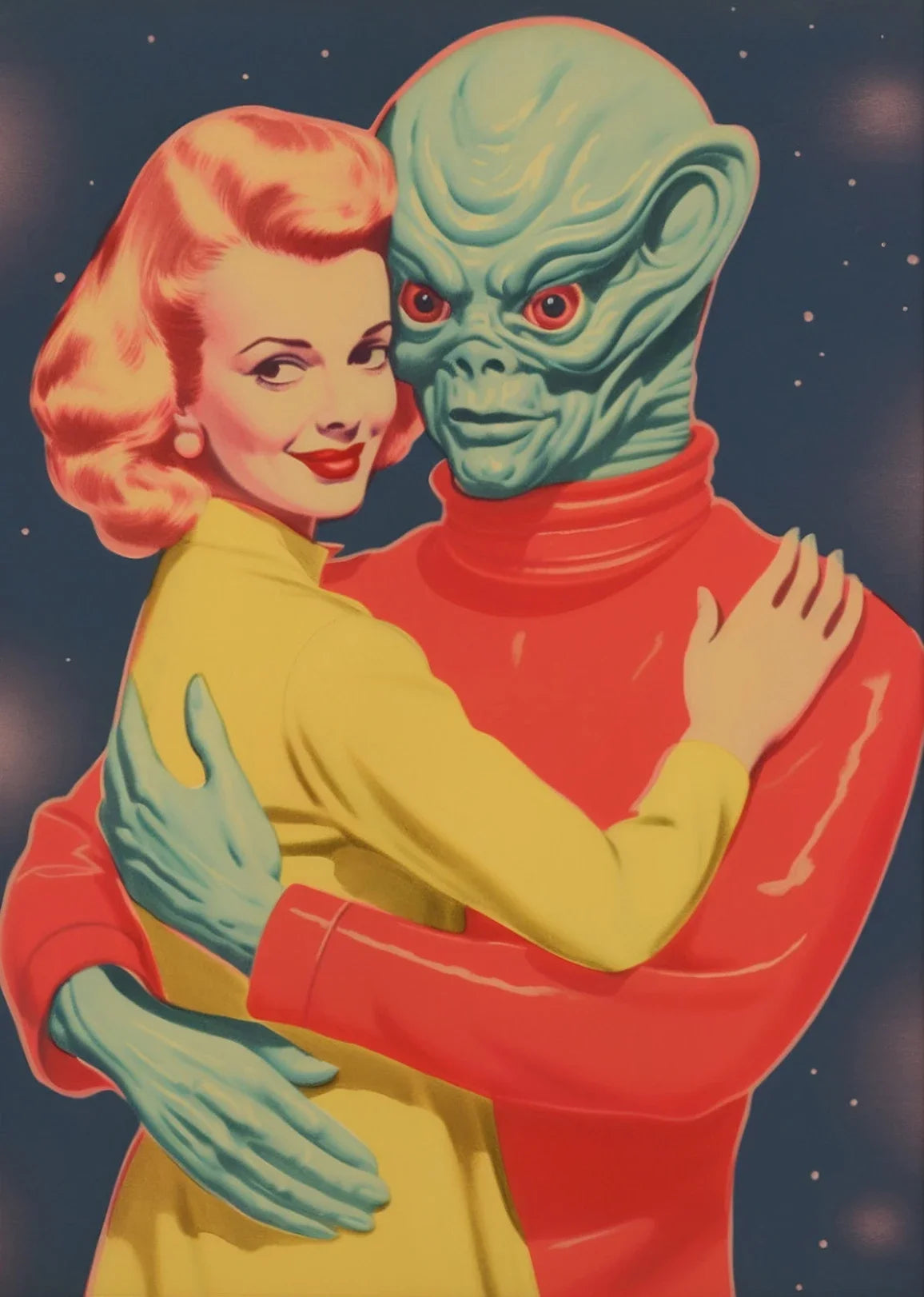 UFO Alien Cow Abduction Canvas Print | Retro Sci-Fi Wall Art Canvas Wall Art Print Peaceful Pleasures Health and Wellness 3 50x70cm Unframed