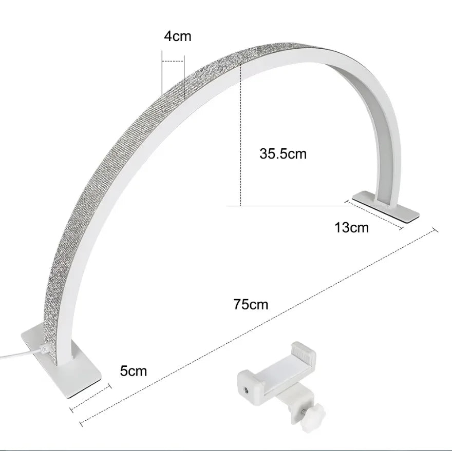 55cm 75cm Half Moon Light Half Moon Nail Desk Lamp with remote mobile phone clip for Eyelash Extension Nail Lash Tattoo Skincare Peaceful Pleasures Health and Wellness 75cm white diamond AU spain