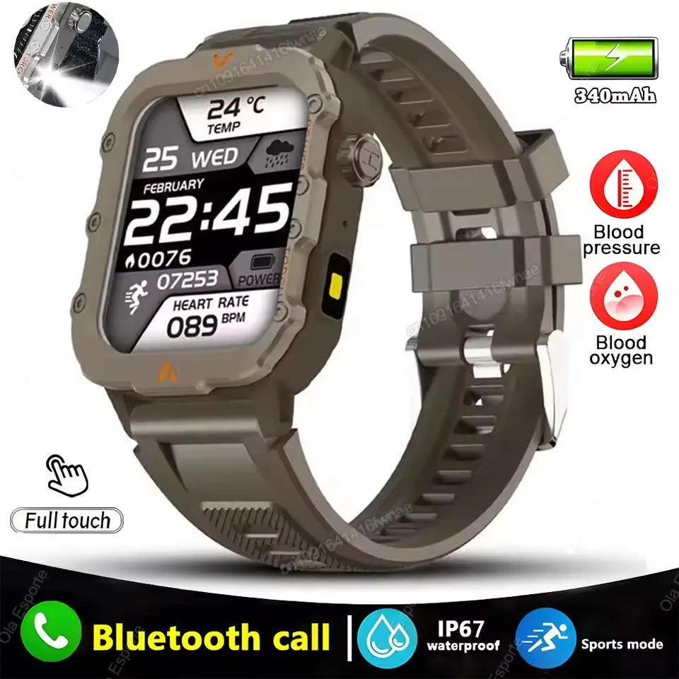 2026 New Military Outdoor Smart Watch Men's GPS Flashlight Bluetooth Call 2.01" AMOLED Screen 10ATM Waterproof Sports Smartwatch Peaceful Pleasures Health and Wellness Q11-Brown
