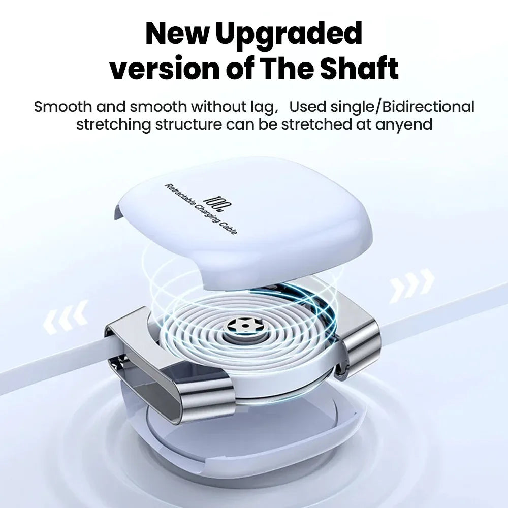 100W USB-C Retractable Fast Charging Cable with Storage Box
