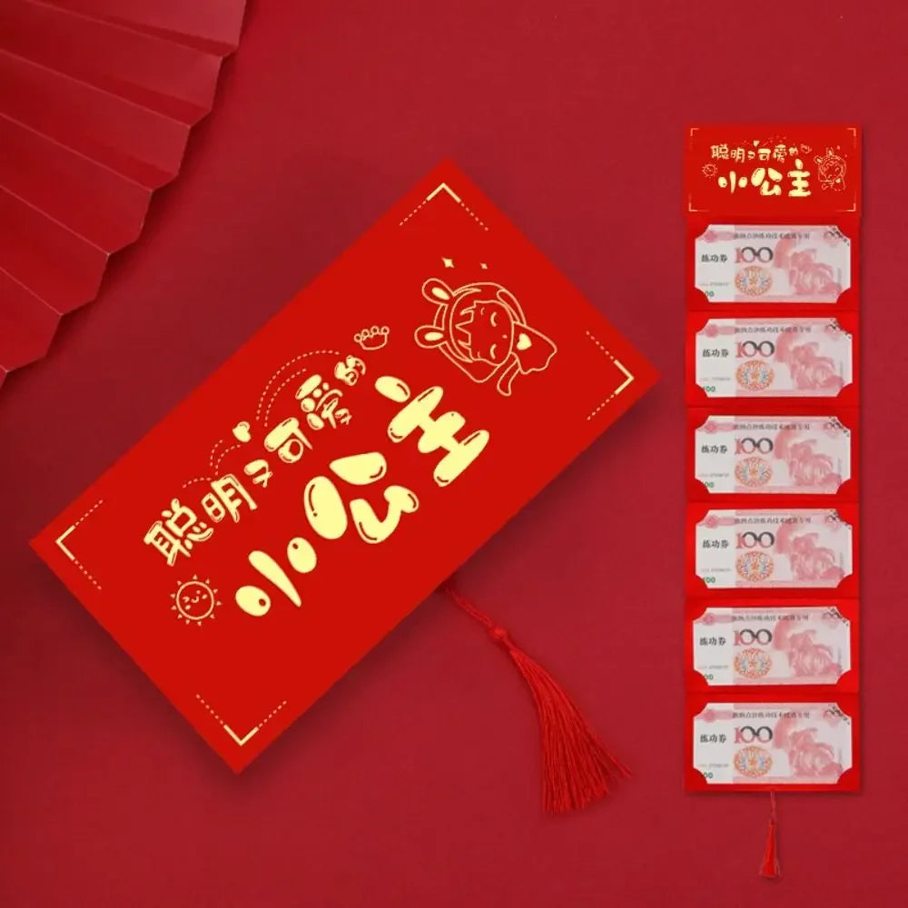 Creative New Year Packet Red Envelope DIY Packing Best Wishes Blessing Bag Luck Money Bag Tassels Red Pocket Celebration Party Peaceful Pleasures Health and Wellness 6-6 Slots-