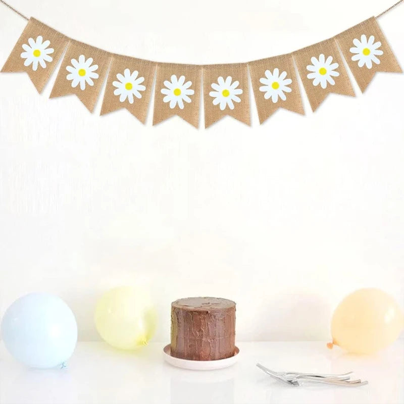 Jute Burlap Daisy Banner Rustic Garland | Spring Summer Decor