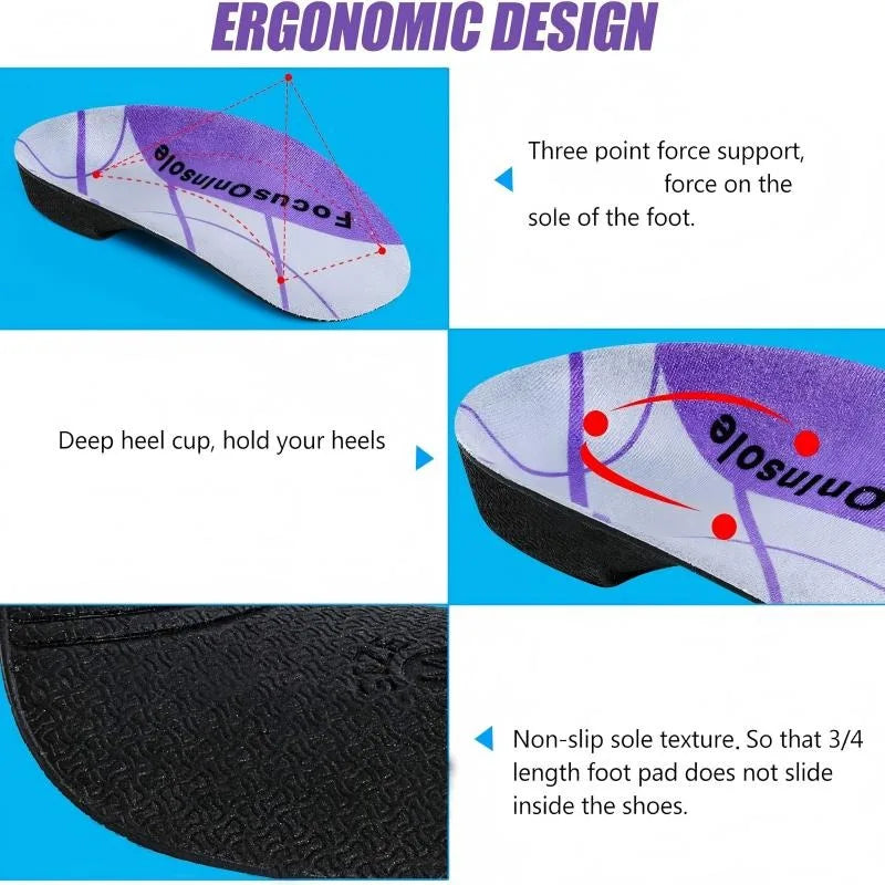 3/4 Length High Arch Support Insoles | Orthotic Shoe Inserts