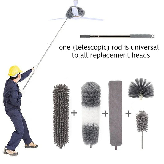 6 Brush Heads 2.8 Meter One Pole Multi Head Dust Collector Extended Ultra-Fine Fiber Ceiling Sweeping Brush Chicken Feather Dust Peaceful Pleasures Health and Wellness