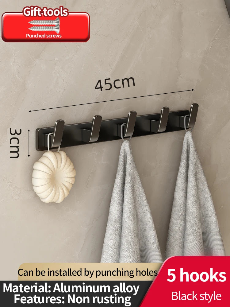 6-Hook Aluminum Wall Hook Rack for Kitchen & Bathroom