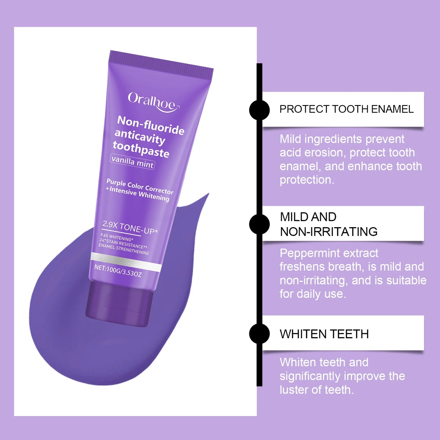 Oralhoe Purple Whitening Toothpaste | Vanilla Mint Non-Fluoride