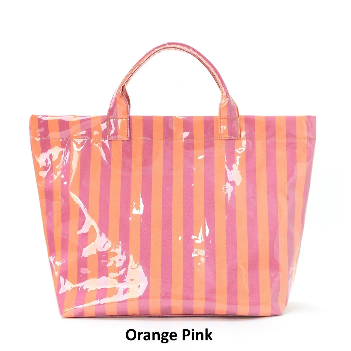 Large Striped PVC Tote Bag – Waterproof Glossy Handbag PVC Tote Bag Peaceful Pleasures Health and Wellness Orange Pink