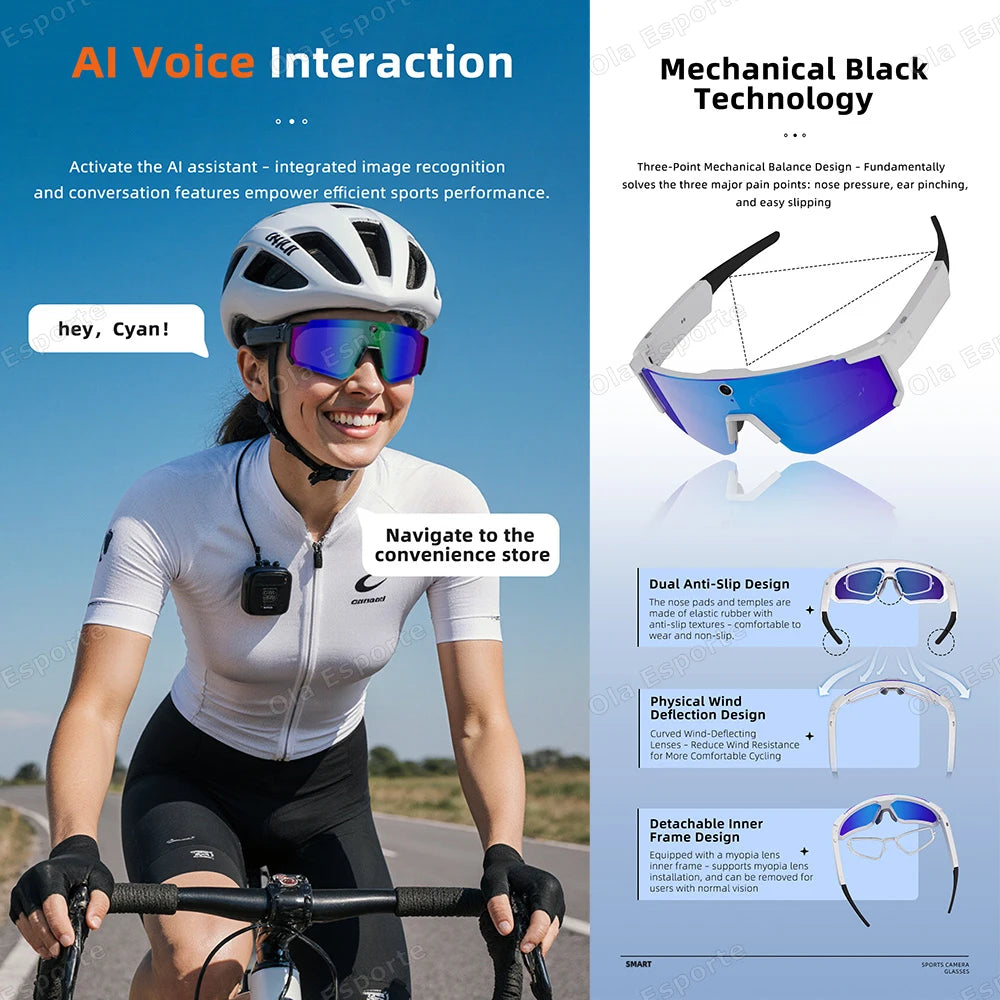 AI Smart Glasses 4K HD Camera Bluetooth UV400 Polarized Sunglasses