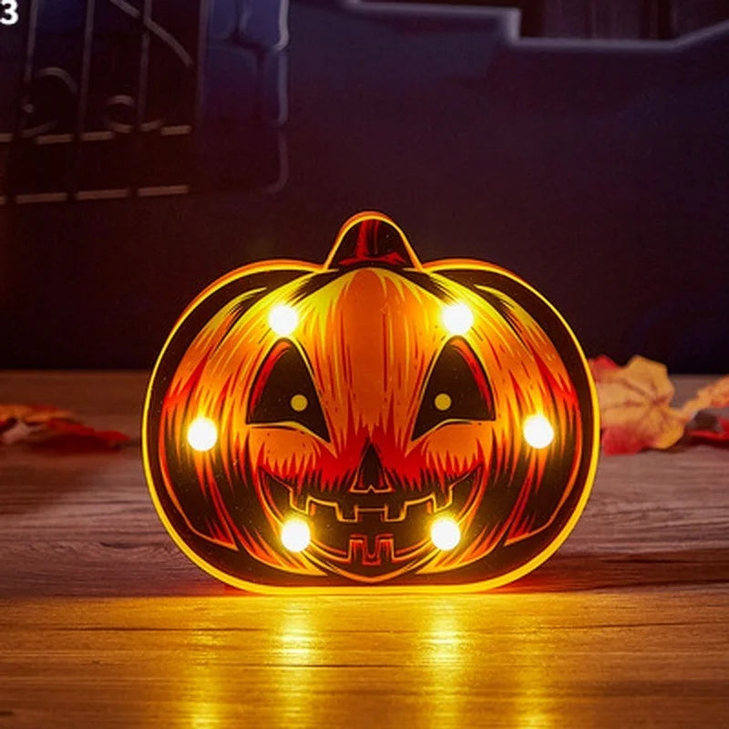 Halloween Pumpkin Ghost Bat Spider LED Night Light Horror Bar Home