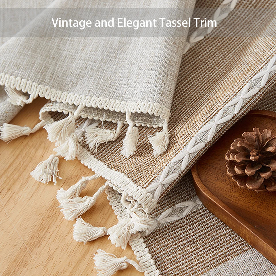 Battilo Linen Cotton Tablecloth | Striped Tassel Table Cover