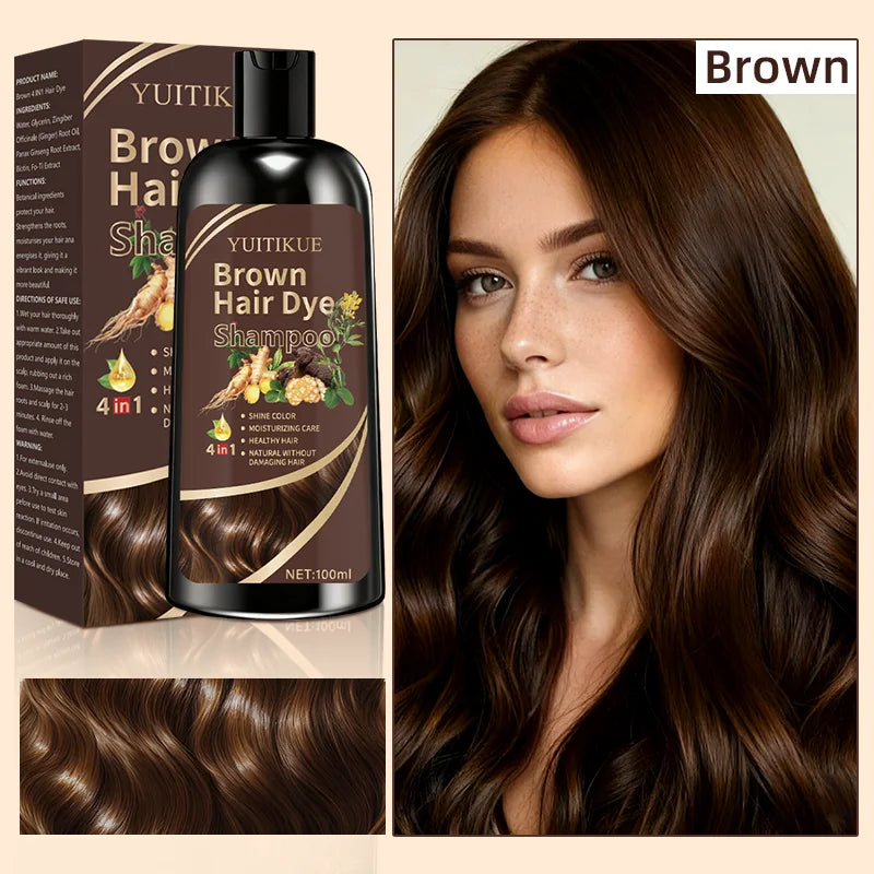 YUITIKUE Brown Hair Dye Shampoo 100ml – 4-in-1 Plant Formula for Gray Coverage Peaceful Pleasures Health and Wellness