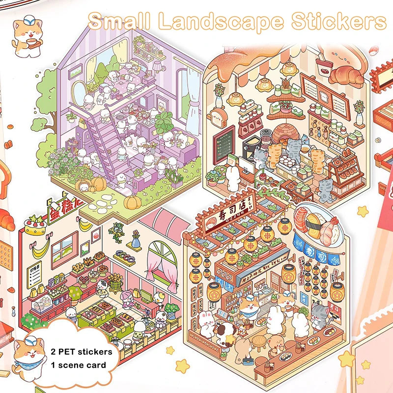 3D Mini Scene Stickers | Cute Landscape Cabin Pocket Decor